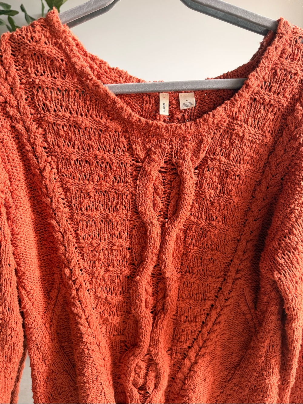 Moth Textured Cable-Front Scoop Neck Sweater - Rust - Picture 2 of 2